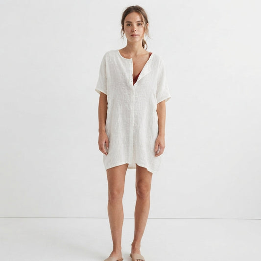 Vestido playero corto de corte holgado con botones frontales