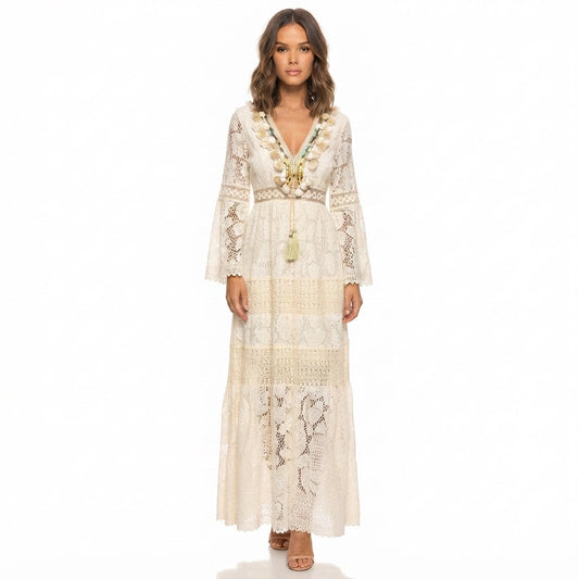 Vestido Maxi de Manga Larga con Estilo Bohemio para Mujer