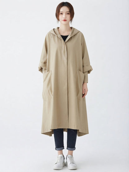 Chaqueta de Corte Amplio con Capucha y Bolsillos para Mujer
