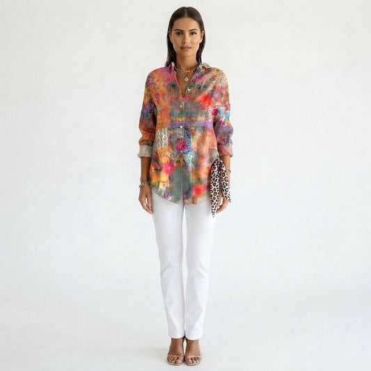Camisa holgada con diseño vintage y corte fresco para mujer