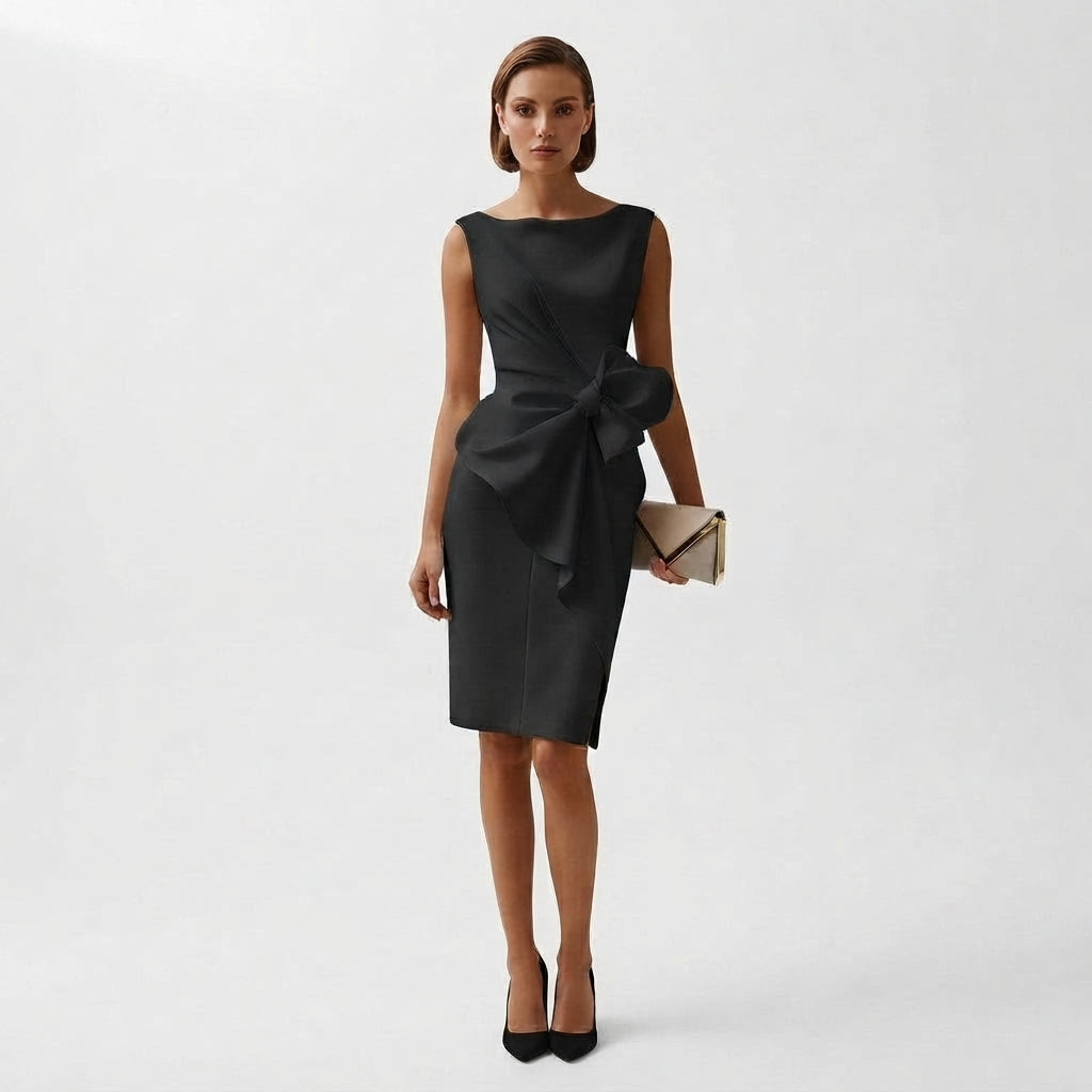 Vestido Midi Elegante con Lazo en Cintura para Mujer
