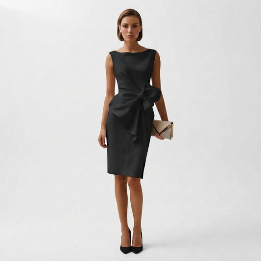 Vestido Midi Elegante con Lazo en Cintura para Mujer