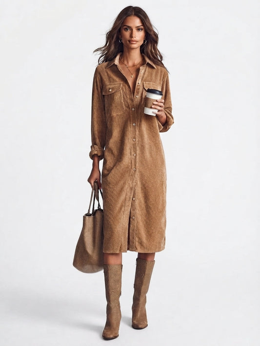 Vestido camisero midi de manga larga con botones frontales