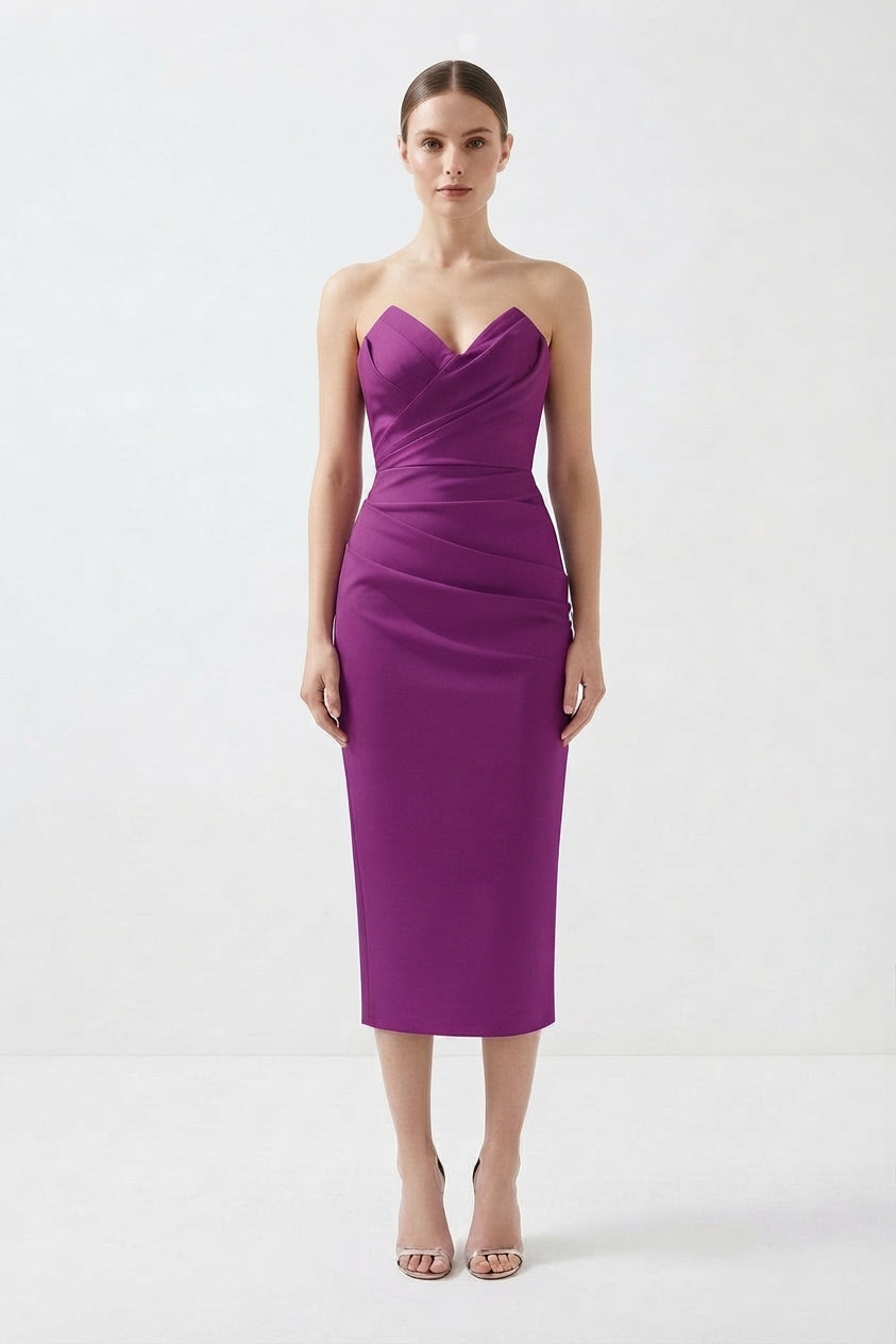 Vestido Midi sin Tirantes con Volantes Escalonados para Mujer
