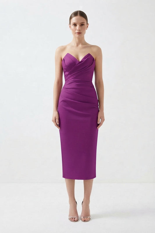 Vestido Midi sin Tirantes con Volantes Escalonados para Mujer