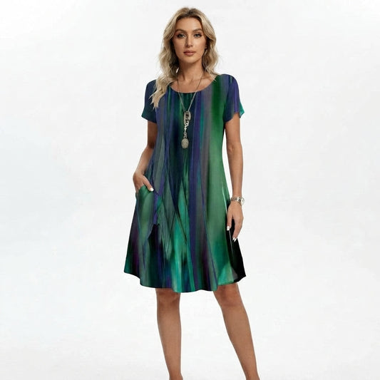 Vestido Casual de Corte Midi Estampado con Manga Corta para Mujer