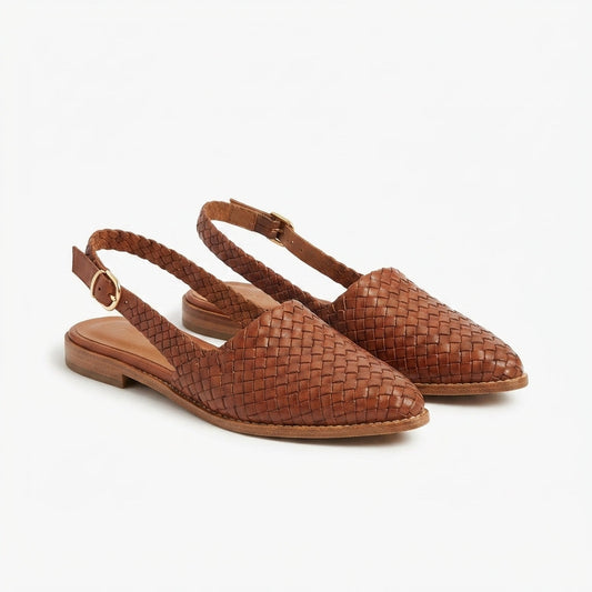 Zapatos Mules Planos Estilo Mocasín con Textura Tejida para Mujer
