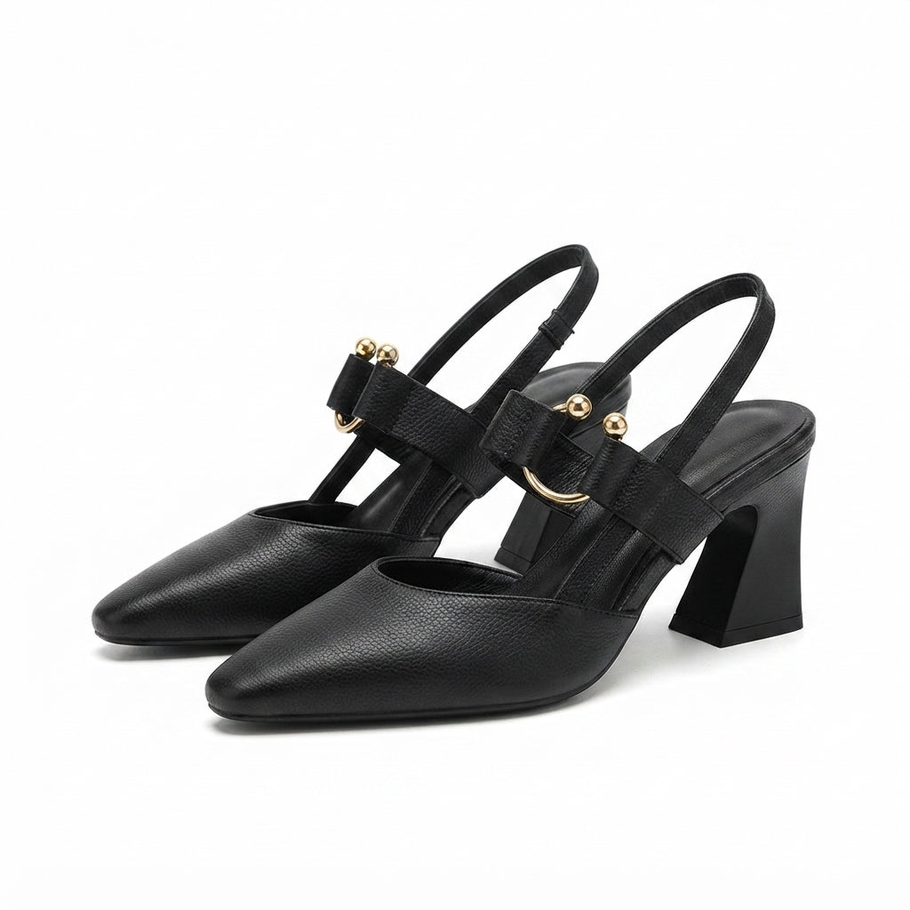 Tacones Slingback Estilo Mary Jane con Tacón Ancho y Punta Fina para Mujer