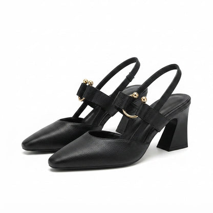 Tacones Slingback Estilo Mary Jane con Tacón Ancho y Punta Fina para Mujer
