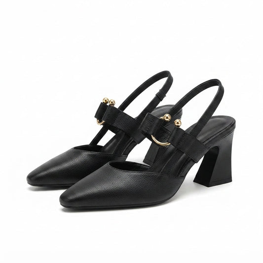 Tacones Slingback Estilo Mary Jane con Tacón Ancho y Punta Fina para Mujer