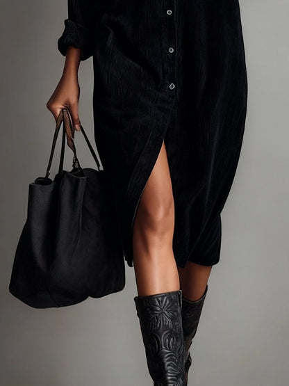 Vestido camisero midi de manga larga con botones frontales